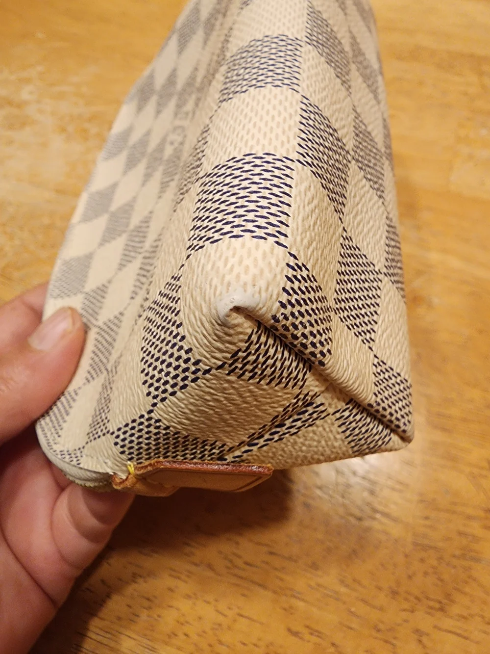 Louis Vuitton Damier Azur Small Zip Cosmetic Pouch in Cream & Light Blue